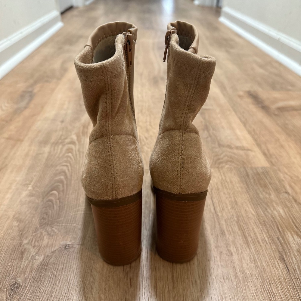 Lulus | Essex Tan Nude Mid-Calf Suede Pointed Toe Block‎ Heel Ankle Boots, 5.5 - Picture 6 of 10